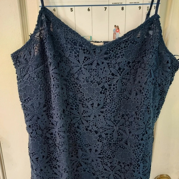 NWT J. Crew Navy Blue Crochet Lace Slip Dress in Size 16 - Picture 2 of 14